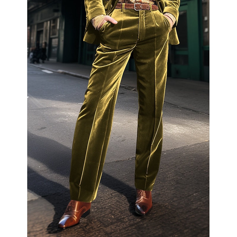 Men's Dress Pants Bell Bottom Trousers Suit Pants Velvet Pants Front Pocket Straight Leg Plain Comfort Business Daily Holiday Fashion Chic & Modern Black Brown3