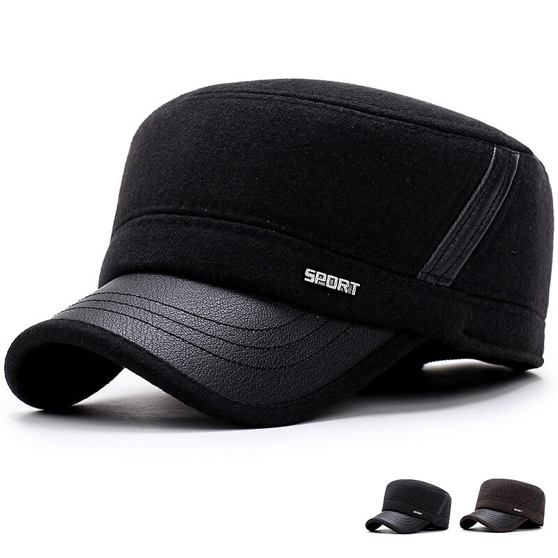 Men's Flat Cap Baseball Cap Winter Hats Military Cap Cadet Hat Black Coffee Cotton Travel Outdoor Vacation Plain Windproof Warm