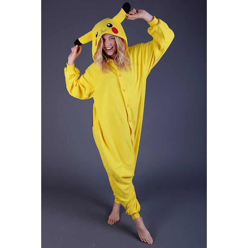 Kid's Adults' Kigurumi Pajamas Pika Pika Patchwork Onesie Pajamas Funny Costume Flannelette Flannel Toison Cosplay Costume Warm Cute Cozy Homewear For Halloween Carnival2