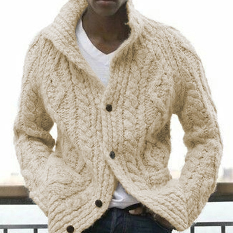 Men's Sweater Cardigan Sweater Sweater Jacket Ribbed Knit Cropped Knitted Lapel Warm Ups Modern Contemporary Daily Wear Going out Clothing Apparel Fall & Winter Black Blue S M L4