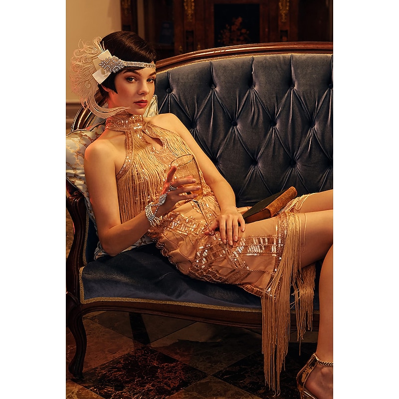 Roaring 20s 1920s Flapper Dress Dress Cocktail Dress The Great Gatsby Charleston Wedding Guest Sequins Tassel Fringe Fancy Dress Women's New Year Masquerade Wedding Wedding Guest Party / Evening4
