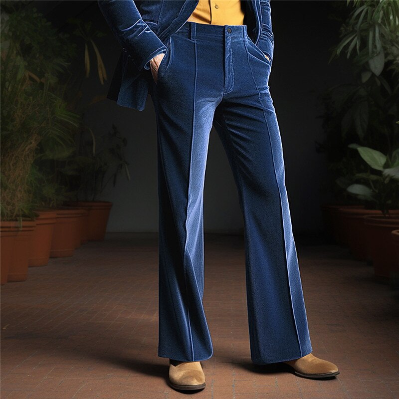 Men's Dress Pants Flared Pants Bell Bottom Trousers Suit Pants Pocket Plain Comfort Business Daily Holiday Fashion Chic & Modern Blue Green