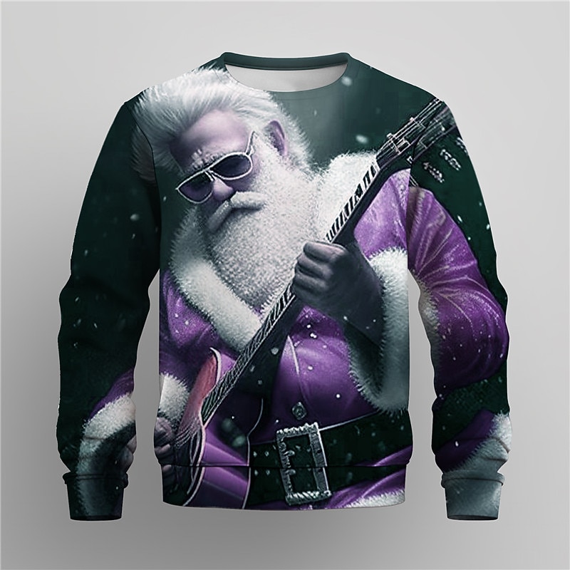 Men's Graphic Santa Claus Merry Christmas Sweatshirts Sweatshirt Golf Pullover Sweatshirt Long Sleeve Sweatshirt Crew Neck Fashion Daily Casual 3D Print Vacation Holiday Going out Print Spring &  Fall4