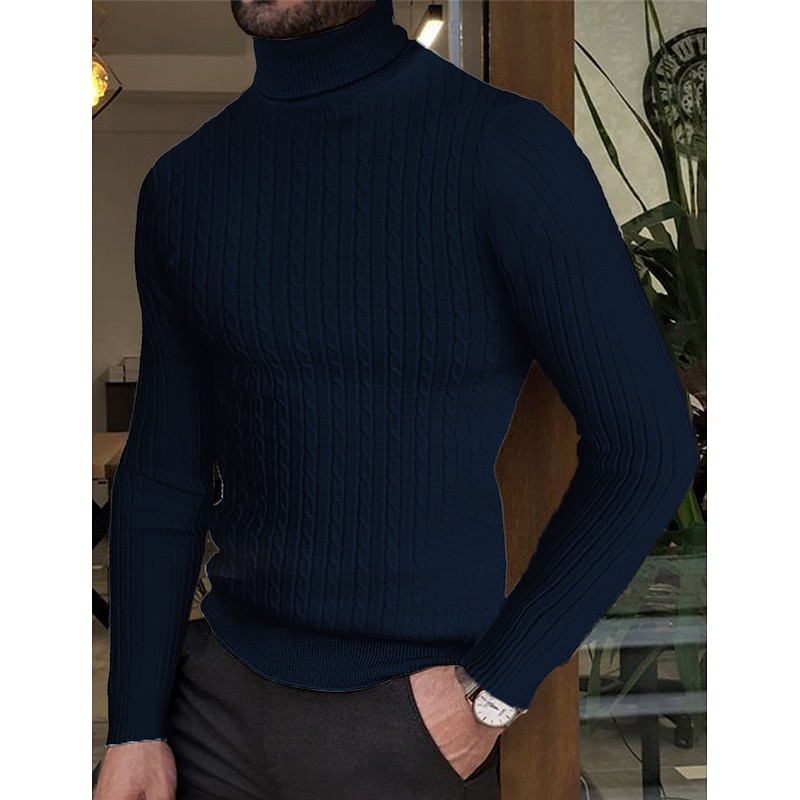 Men's Turtleneck Sweater Sweater Mens Turtle Neck Jumper Pullover Ribbed Cable Knit Knitted Plain Turtleneck Keep Warm Modern Contemporary Daily Wear Going out Clothing Apparel Fall & Winter Wine3