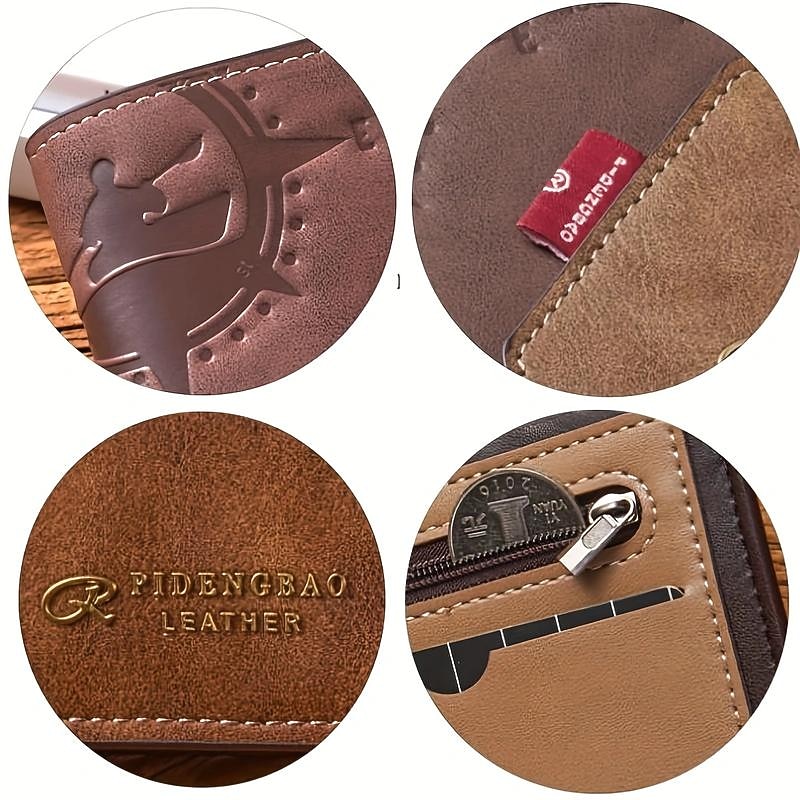 Men's Vintage Leather Short Wallet Money Clip Multi-card Card Holder Bifold Horizontal Wallet With Zipper Coin Pocket Gift For Men3