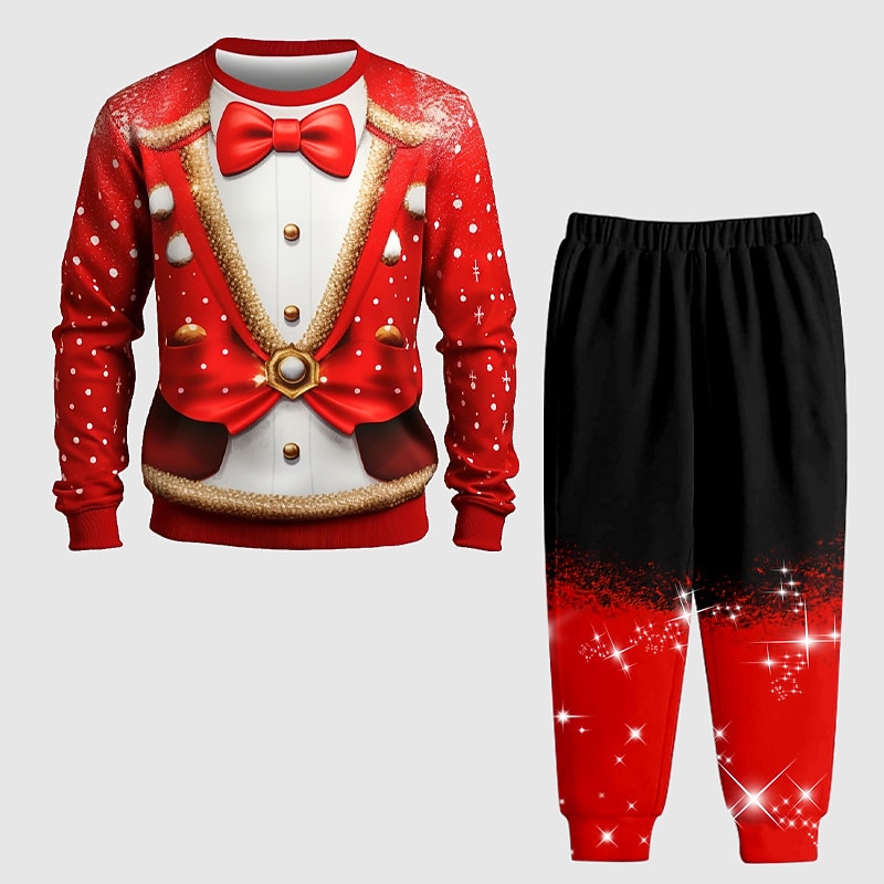 Boys 3D Bow tie Christmas Sets Sweatshirt & Sweatpants Set Set Long Sleeve 3D Printing Fall Winter Active Fashion Cool Kids 4 years+ Crew Neck Outdoor Vacation Street Regular Fit2
