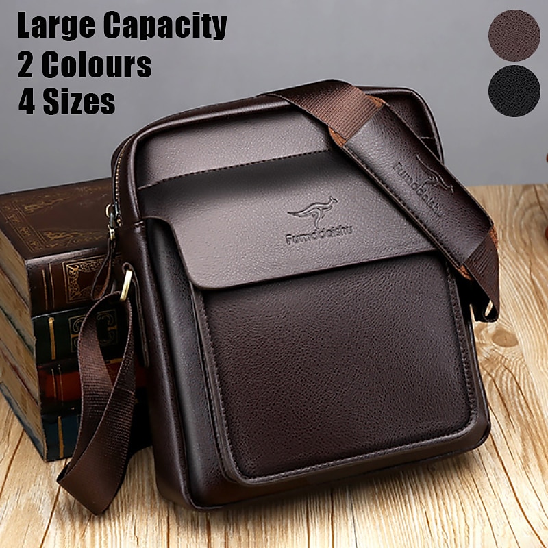 Men's Brown Faux Leather Crossbody Shoulder Bag with Front Flap and Adjustable Strap, Stylish Messenger Bag for Work, Travel and Daily Use