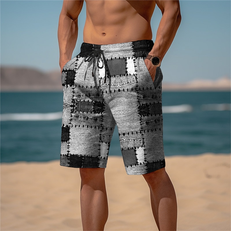 Men's Plaid Color Block Patchwork Sweat Shorts Beach Shorts Terry Shorts Mid Waist Casual Athleisure Daily Holiday Streetwear Drawstring Elastic Waist 3D Print Designer Clothing Apparel4