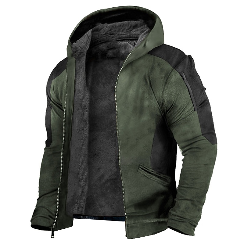 Men's Full Zip Hoodie Hoodie Jacket Zip Up Hoodie Sweat Jacket Fuzzy Sherpa Blue Dark Green Brown Hooded Color Block Zip Up Sports & Outdoor Daily Holiday Polyester Streetwear Cool Casual Fall Winter2