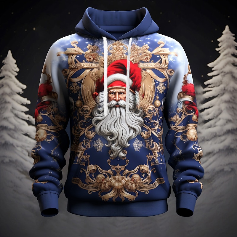 Christmas Men's Santa Claus 3D Hoodies Graphic Santa Claus Fashion 3D Print Sports Outdoor Holiday Hoodies Dark Yellow Red Long Sleeve Hooded Print Front Pocket Spring &  Fall Designer shirt4