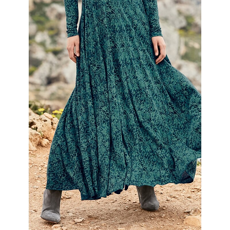 Women's Midi Dress A Line Dress Casual Dress Winter Dress Swing Dress Streetwear Modest Formal Vacation Party Regular Fit Floral Long Sleeve Crew Neck Green Fall Winter3
