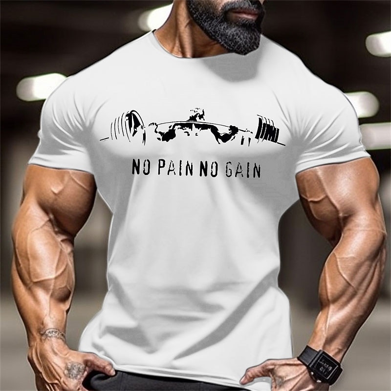 Men's Fitness Gym Workout T-Shirt - 'NO PAIN NO GAIN' Graphic Short Sleeve Tee3