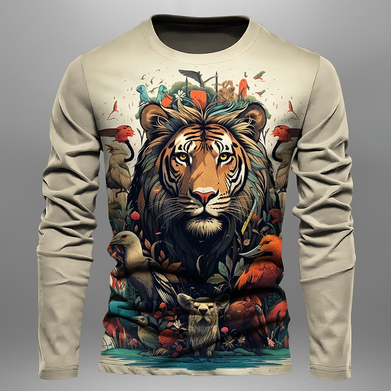 Men's Graphic Tiger T Shirt Long Sleeve T shirt 3D Print Crew Neck Shirt Fashion Designer Casual Sports Outdoor Holiday Going out Red Blue Brown Spring &  Fall Clothing Apparel S M L XL 2XL 3XL 4XL