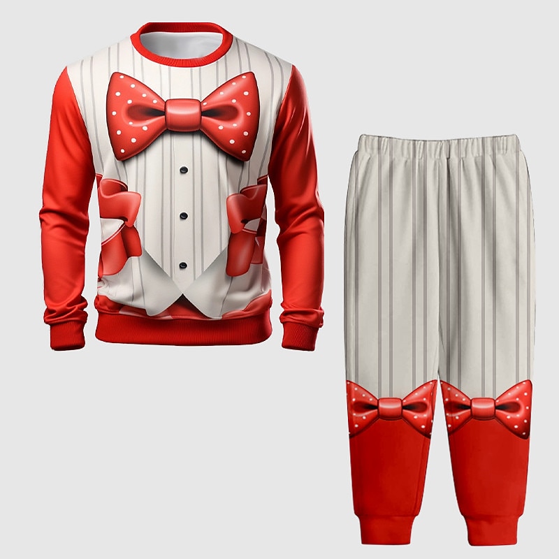 Boys 3D Bow tie Christmas Sets Sweatshirt & Sweatpants Set Set Long Sleeve 3D Printing Fall Winter Active Fashion Cool Kids 4 years+ Crew Neck Outdoor Vacation Street Regular Fit