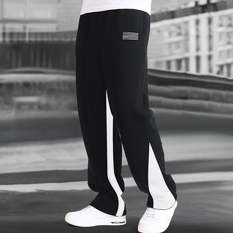 Men's Sweatpants Fleece Pants Trousers Straight Leg Sweatpants Flared Sweatpants Drawstring Pocket Elastic Waist Color Block Comfort Soft Outdoor Daily Going out Fashion Casual Black-White Black4