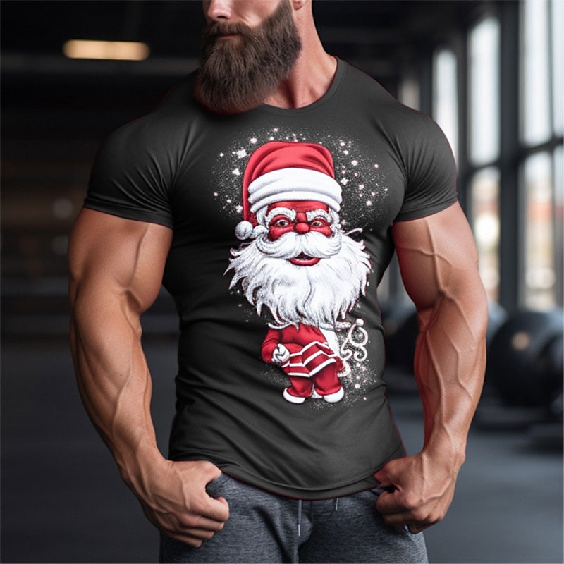 Christmas Men's Santa Claus Merry Christmas T Shirt Cotton Short Sleeve Graphic Shirt Black White Red Comfortable Tee Sports Outdoor Holiday Fashion Designer Clothing3