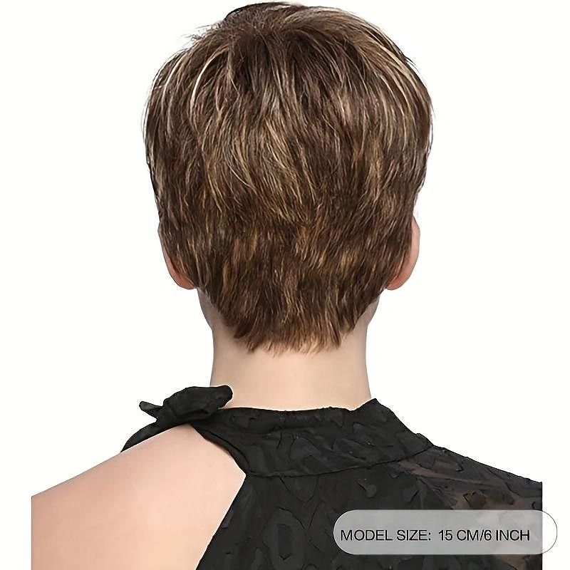 Pixie Cut Short Wigs For Women Short Haircuts Mixed Highlight Synthetic Wig With Bangs4
