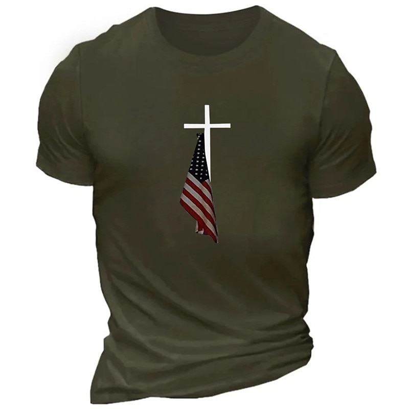 Men's Patriotic Christian Cross American Flag Graphic Short Sleeve T-Shirt3