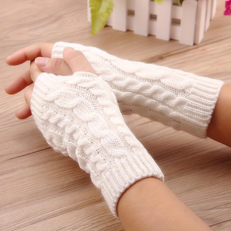 Monochrome Knitted Gloves Short Half Finger Warm Gloves Elastic Fingerless Touch Screen Fall Winter Gloves