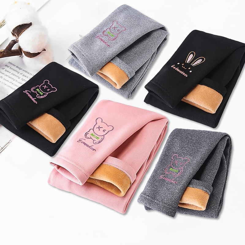 Kids Girls' Leggings Animal Active School Cotton 7-13 Years Spring YM fleece leggings-pink YM fleece pants-bear black YM fleece pants-bear light gray4