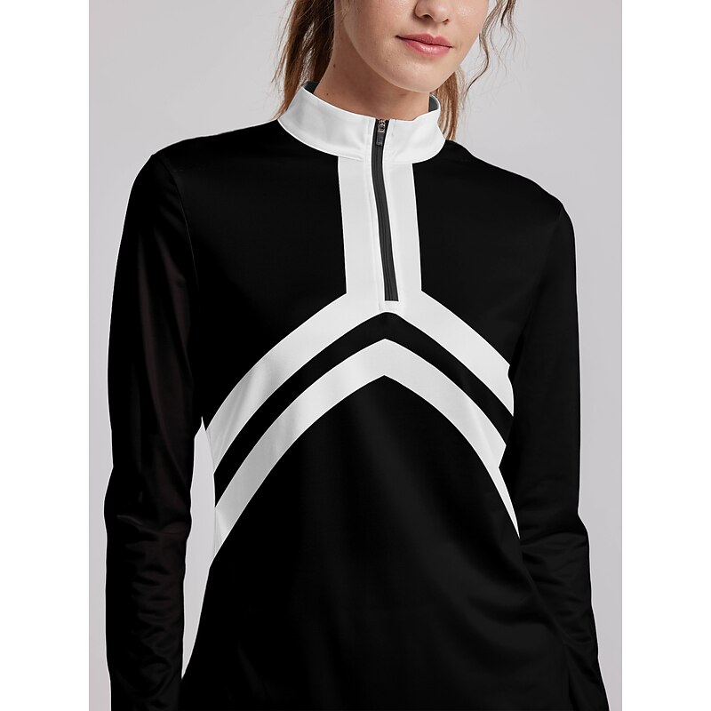 Women's Golf Polo Shirt Navy Black Long Sleeve Sun Protection Top Color Block Fall Winter Ladies Golf Attire Clothes Outfits Wear Apparel3