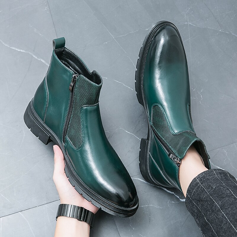 Men's Navy Blue Faux Leather Chelsea Boots, Double Buckle Ankle Boots with Elastic Side for Stylish Durable Wear 28