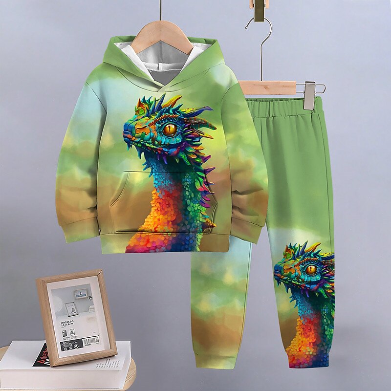 Boys 3D Dinosaur Dragon Hoodie & Sweatpants Set Set Long Sleeve 3D Printing Fall Winter Active Fashion Cool Kids 3-12 Years Outdoor Vacation Street Regular Fit2