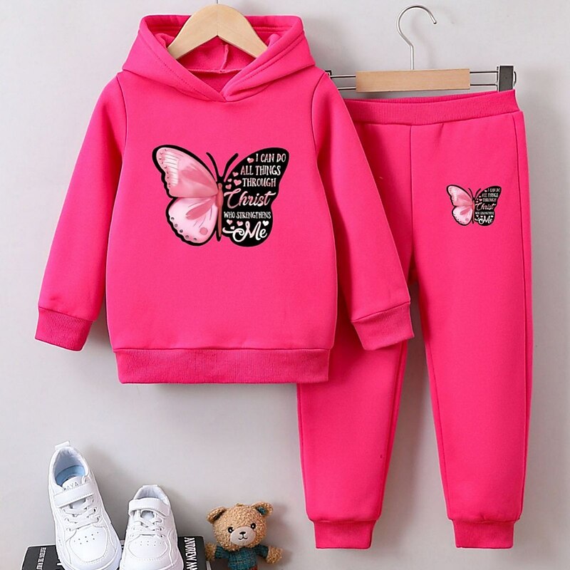 2 Pieces Kids Girls' Graphic Hoodie & Sweatpants Set Set Long Sleeve Active School 7-13 Years Spring Black Pink Purple4