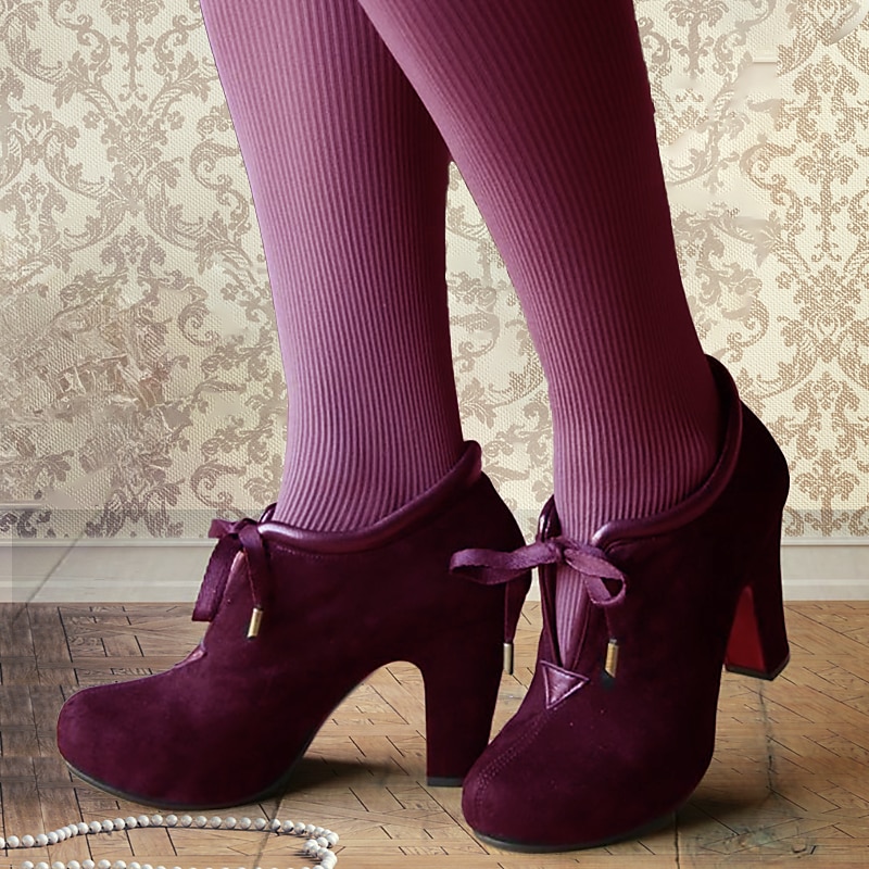 Women's Red Suede Lace-Up Ankle Boots with Block Heel – Ideal for Holidays, Parties, and Special Festive Occasions3