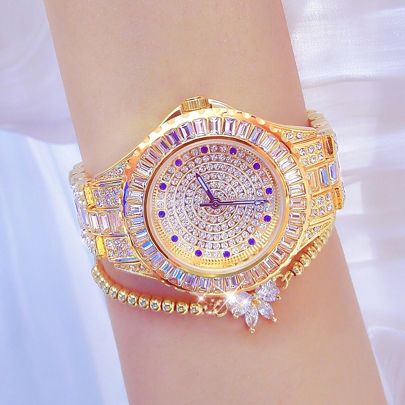 Wrist Watch Quartz Watch for Women Full Diamond Crystal Analog Quartz Glitter Fashion Luxury Bling Rhinestone Bracelet Stainless Steel3