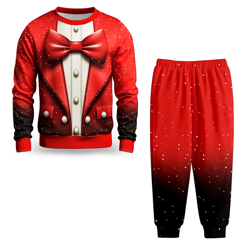 Boys 3D Bow tie Christmas Sets Sweatshirt & Sweatpants Set Set Long Sleeve 3D Printing Fall Winter Active Fashion Cool Kids 4 years+ Crew Neck Outdoor Vacation Street Regular Fit3