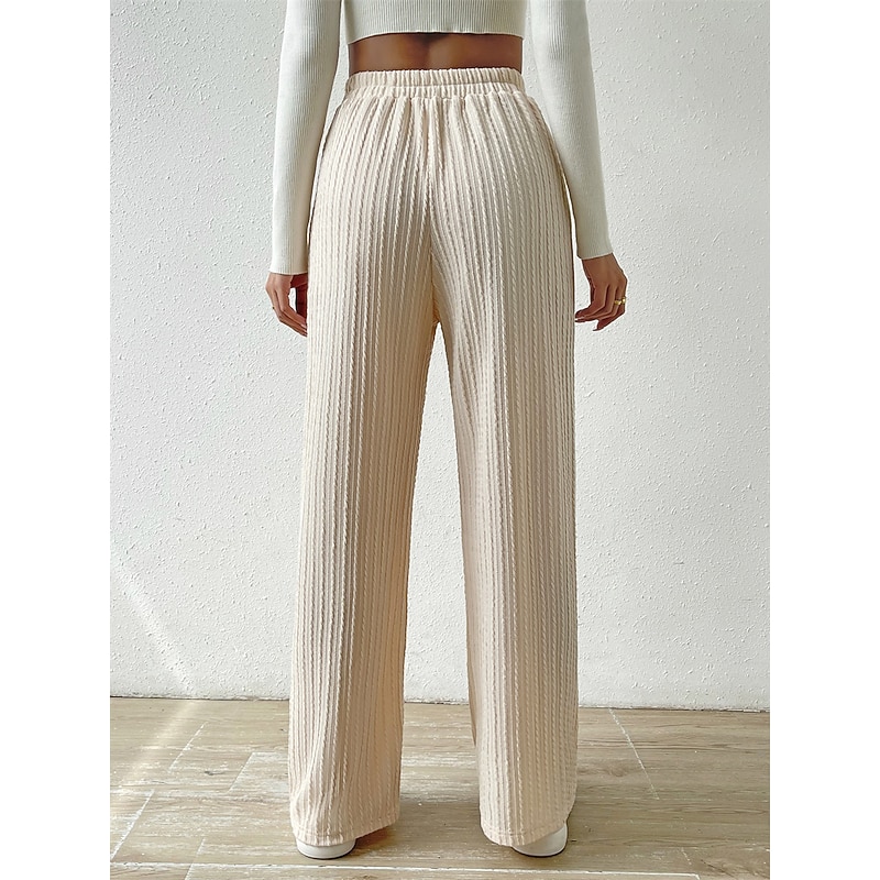 Women's Wide Leg Linen Pants Pants Trousers Fashion Streetwear Casual Full Length High Waist Plain Pocket Drawstring High Cut Comfort Breathability Soft Micro-elastic Vacation Street Daily Apricot2