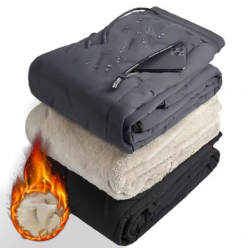 Men's Fleece Pants Trousers Winter Pants Casual Pants Pocket Plain Comfort Soft Outdoor Daily Going out Fashion Casual Black Black Straight Leg