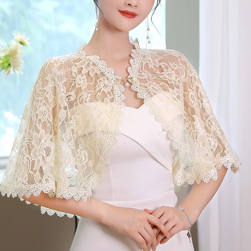 Women's Wrap Shrug Bridal's Wraps Wedding Guest 's Wraps Cape Elegant Luxury Sleeveless Polyester Wedding Wraps With Lace For Wedding Summer