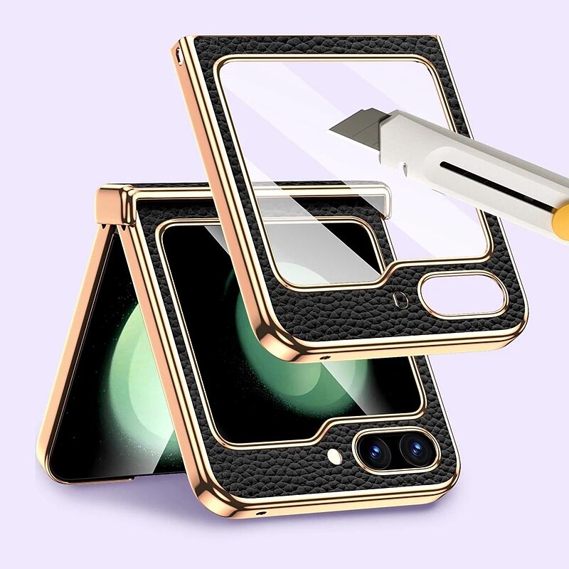 Phone Case For Samsung Galaxy Z Flip 5 Back Cover Shockproof Genuine Leather3