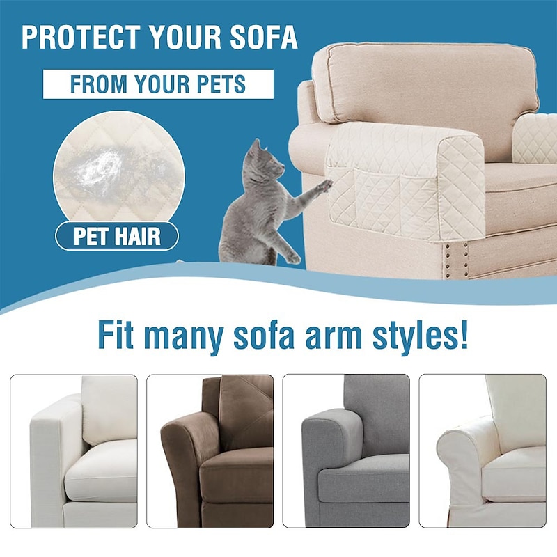 2 Pcs Water Resistant Armrest Covers for Chairs and Sofas Couch Arm Covers for Sofa Armrest Covers with Side Pocket Anti-Slip Furniture Protector Washable Armrest Slipcovers3