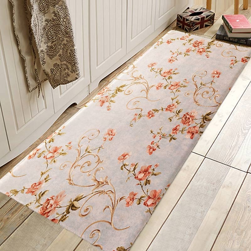 Floral Plant Area Rug Kitchen Mat Non-Slip Oil Proof Floor Mat Rug Indoor Outdoor Mat Bedroom Decor Bathroom Mat Entrance Rug Door Mat4