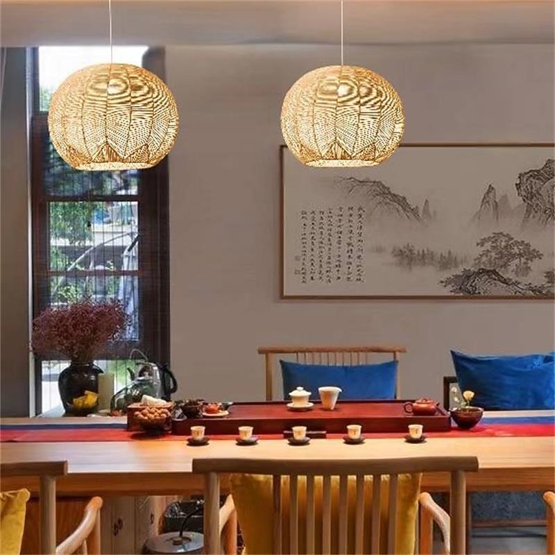 Bamboo Pendant Light 30cm Boho Light Fixture, Hand Woven Wicker Pendant Light,Rattan Chandeliers for Dining Room Kitchen Island Bedroom Foyer Hallway 110-240V2