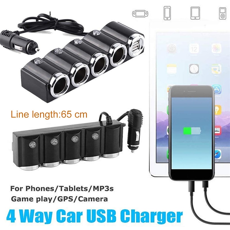 Multi-function 4 Way 12V-24V Car Cigarette Lighter Splitter Multi Socket Dual USB Plug Charger2