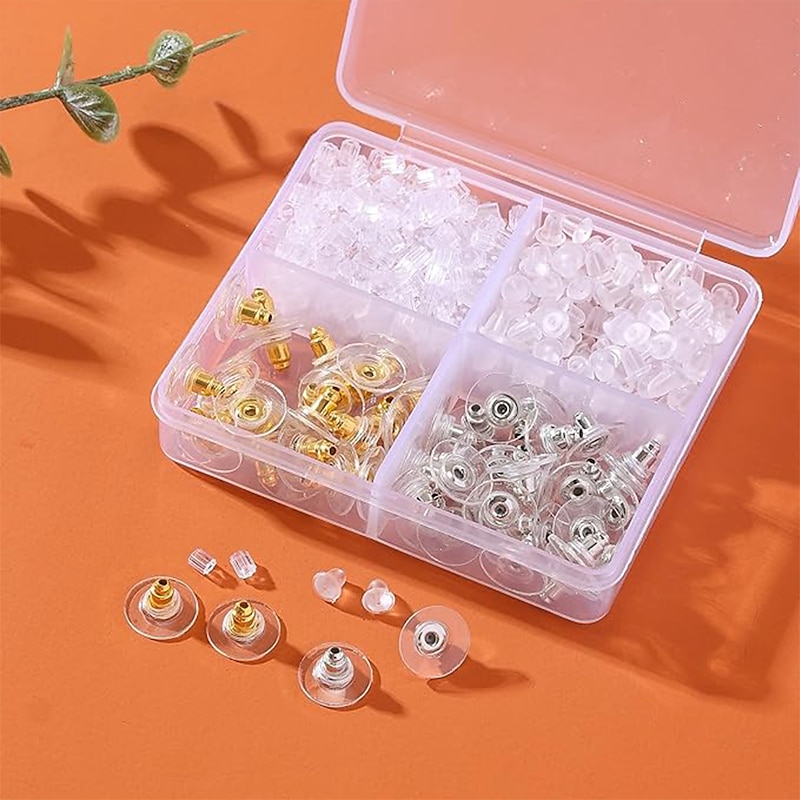 4 Styles 620 Pieces Earrings Silicone Earring Backing Clear Earring Backing Hypoallergenic Plastic Rubber Earring Back Bullet Clutch Plug Replacement Kit for Fishhook Earrings Stud Rings