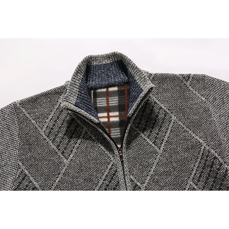Men's Sweater Cardigan Sweater Zip Sweater Sweater Jacket Ribbed Knit Cropped Knitted Geometic Stand Collar Warm Ups Modern Contemporary Daily Wear Going out Clothing Apparel Winter Navy Blue Dark3