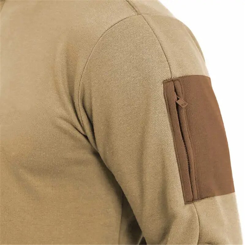 Men's T Shirt Zip Half Shirt Tee Top Long Sleeve Shirt Long Sleeve Quarter Zip Spring &  Fall Color Block Fashion Designer Basic Patchwork Vacation Street Going out khaki Top Tee for Men4