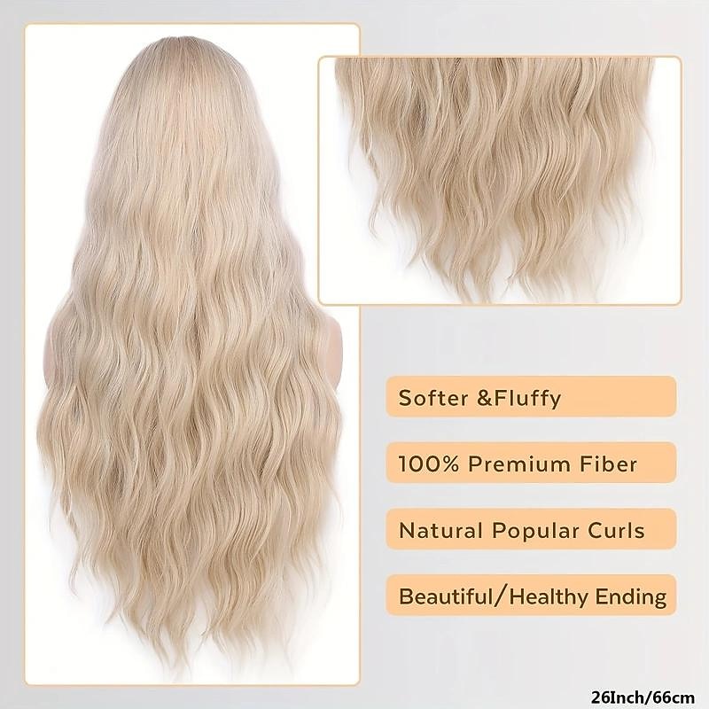 Long Blonde Wavy Wig 28 Inch Natural Wavy 613 Wig Long Platinum Blonde Wig For Women Synthetic Wig Middle Part Halloween Cosplay Wigs For Women2