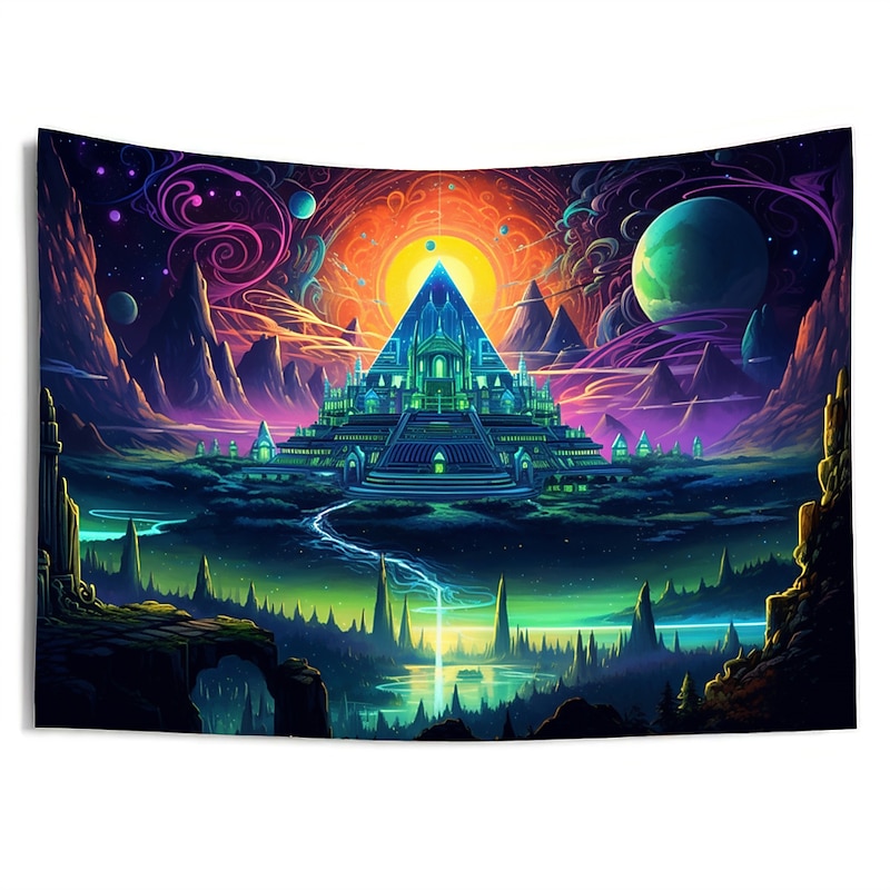Blacklight Tapestry UV Reactive Glow in the Dark Glow Party Neon Trippy Misty Pyramid Egypt Hanging Tapestry Wall Art Mural for Living Room Bedroom2