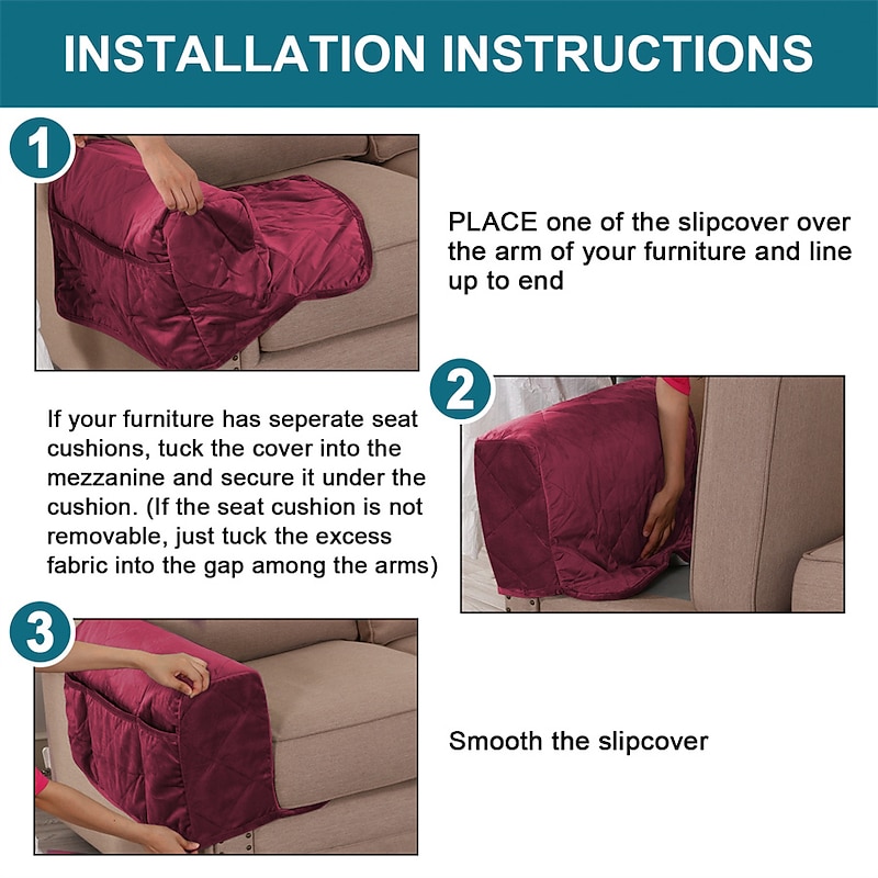 2 Pcs Armrest Covers for Chairs and Sofas Couch Arm Covers for Sofa Armrest Covers with Side Pocket Anti-Slip Furniture Protector Washable Armrest Slipcovers4