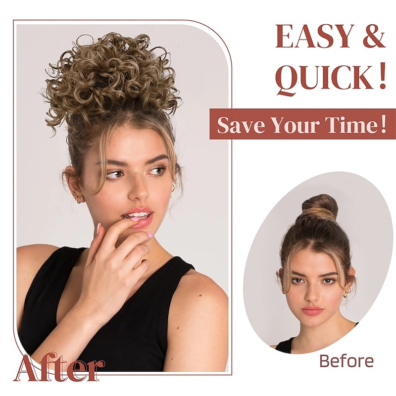 Messy Bun Hair piece for Women Elastic Drawstring Loose Wave Curly Scrunchies Ponytail Extension Synthetic Hair Extensions Hair Bun for Women Daily Use-Light Smoky Brown4