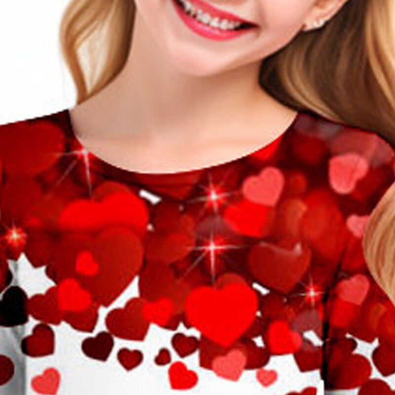 Valentines Girls' 3D Heart Dress Long Sleeve 3D Print Fall Winter Vacation Sports & Outdoor Daily Cute Casual Beautiful Kids 3-12 Years Casual Dress A Line Dress Above Knee Regular Fit4
