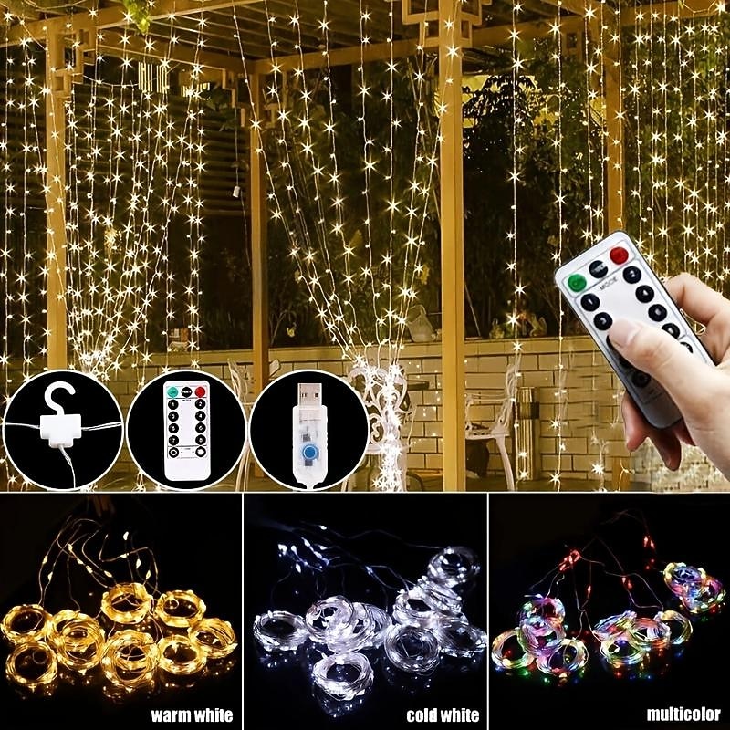 Garland Fairy String Lights, Colorful LED Curtain Lights for Christmas Holiday Decor
