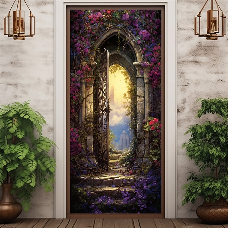 Floral Doorway Door Covers Door Tapesty Door Curtain Decoration Backdrop Door Banner for Front Door Farmhouse Holiday Party Decor Supplies - Main Image