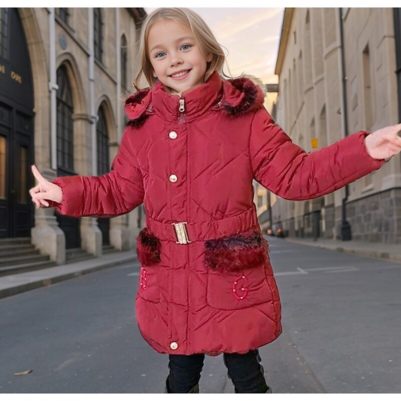 Kids Girls' Puffer Jacket Solid Color Active Zipper School Coat Outerwear 3-10 Years Spring Black Pink Wine2